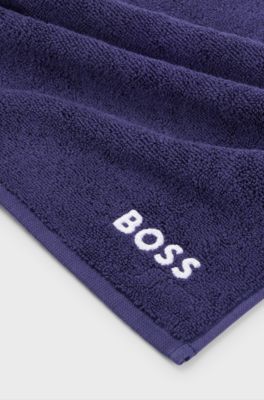 Cotton face cloth with white logo embroidery, Dark Blue