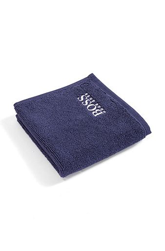 Cotton face cloth with white logo embroidery, Dark Blue