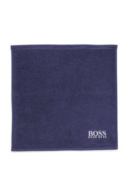 Cotton face cloth with white logo embroidery, Dark Blue