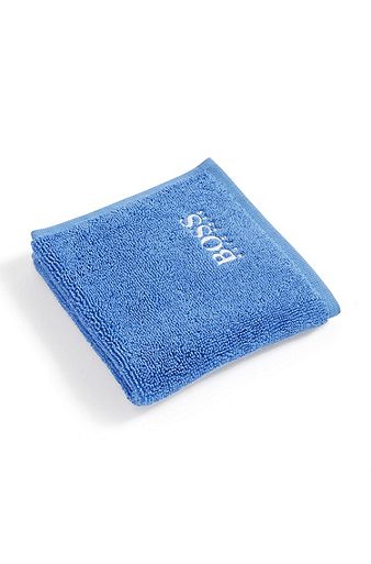 Cotton face cloth with white logo embroidery, Blue