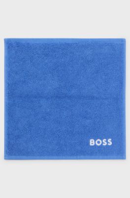 Cotton face cloth with white logo embroidery, Blue
