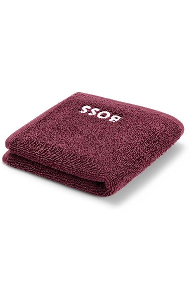 Cotton face cloth with white logo embroidery, Dark Purple