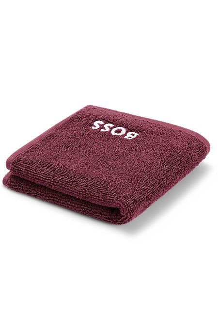Cotton face cloth with white logo embroidery, Dark Purple