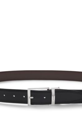 Cintur&oacute;n de piel con trabilla met&aacute;lica con la marca, Negro