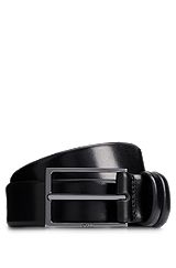 Vegetable-tanned leather belt with gunmetal hardware, Black