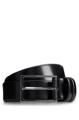 Tanned-leather belt with pin buckle, Black