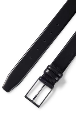 Tanned-leather belt with pin buckle, Black