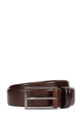 BOSS - Vegetable-tanned leather belt with gunmetal hardware