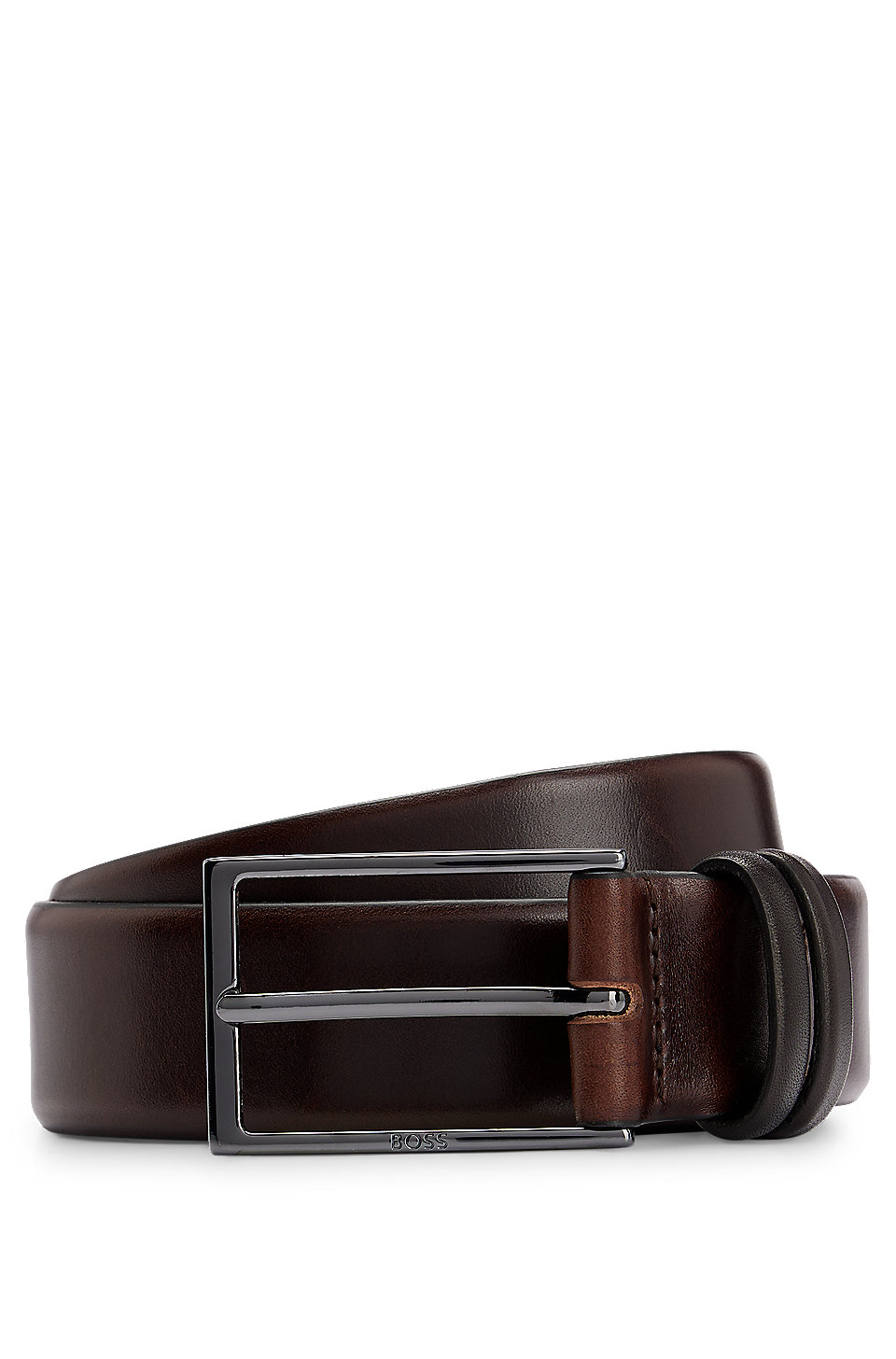 BOSS - Vegetable-tanned leather belt with gunmetal hardware