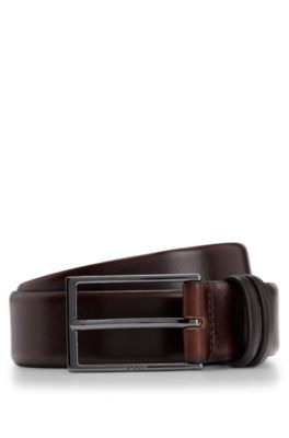 Tanned-leather belt with pin buckle, Dark Brown