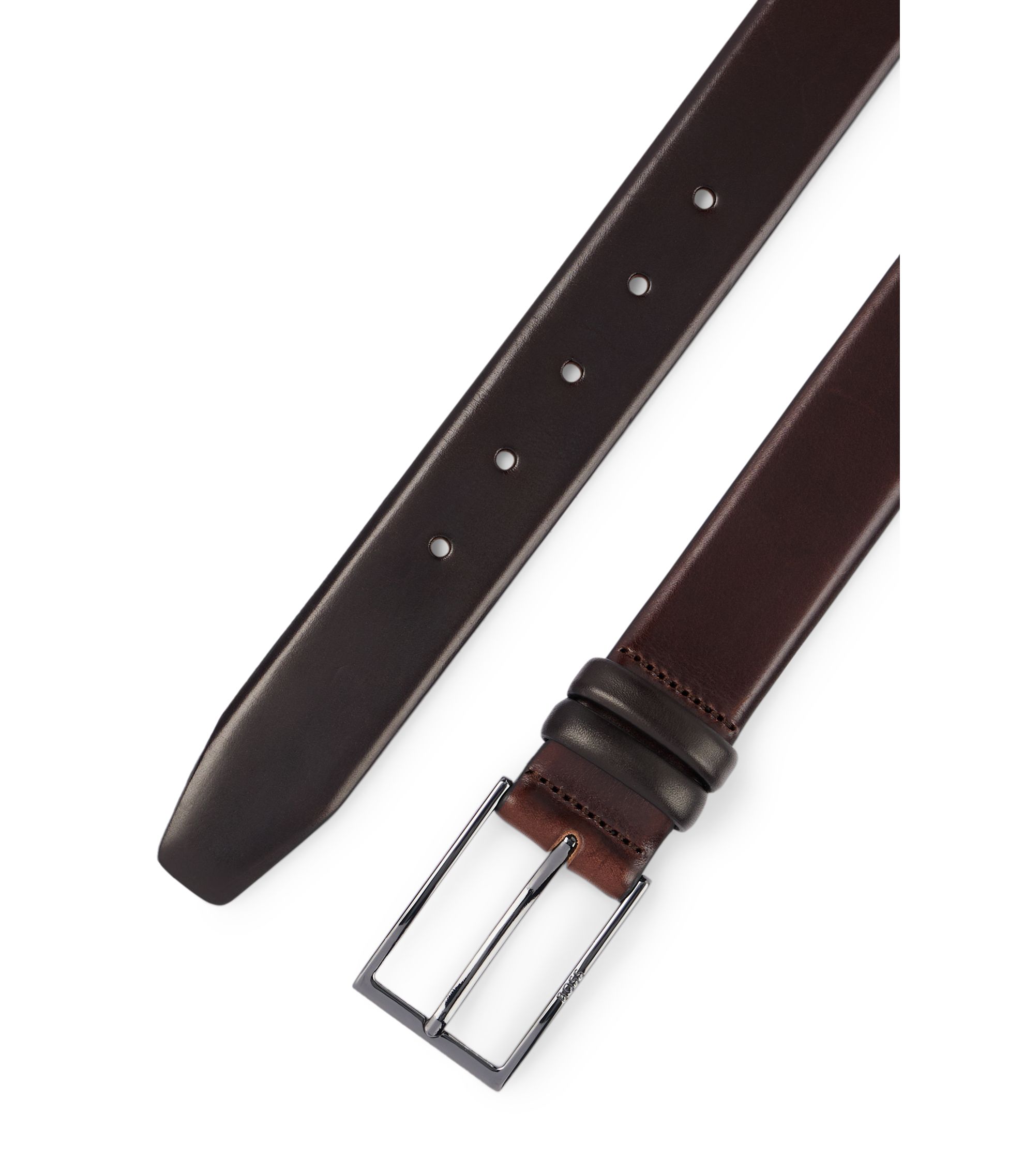BOSS - Tanned-leather belt with pin buckle - Dark Brown
