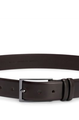 Vegetable-tanned leather belt with gunmetal hardware, Dark Brown
