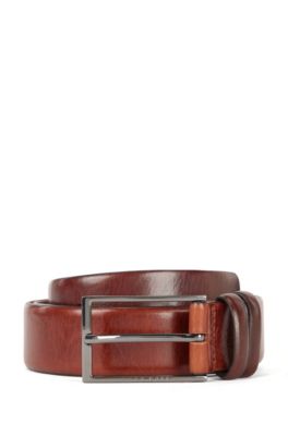 BOSS Vegetable tanned leather belt with gunmetal hardware