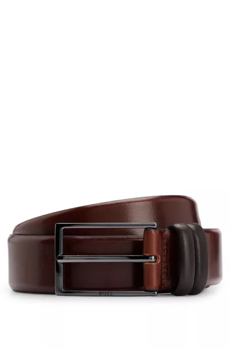 Tanned-leather belt with pin buckle