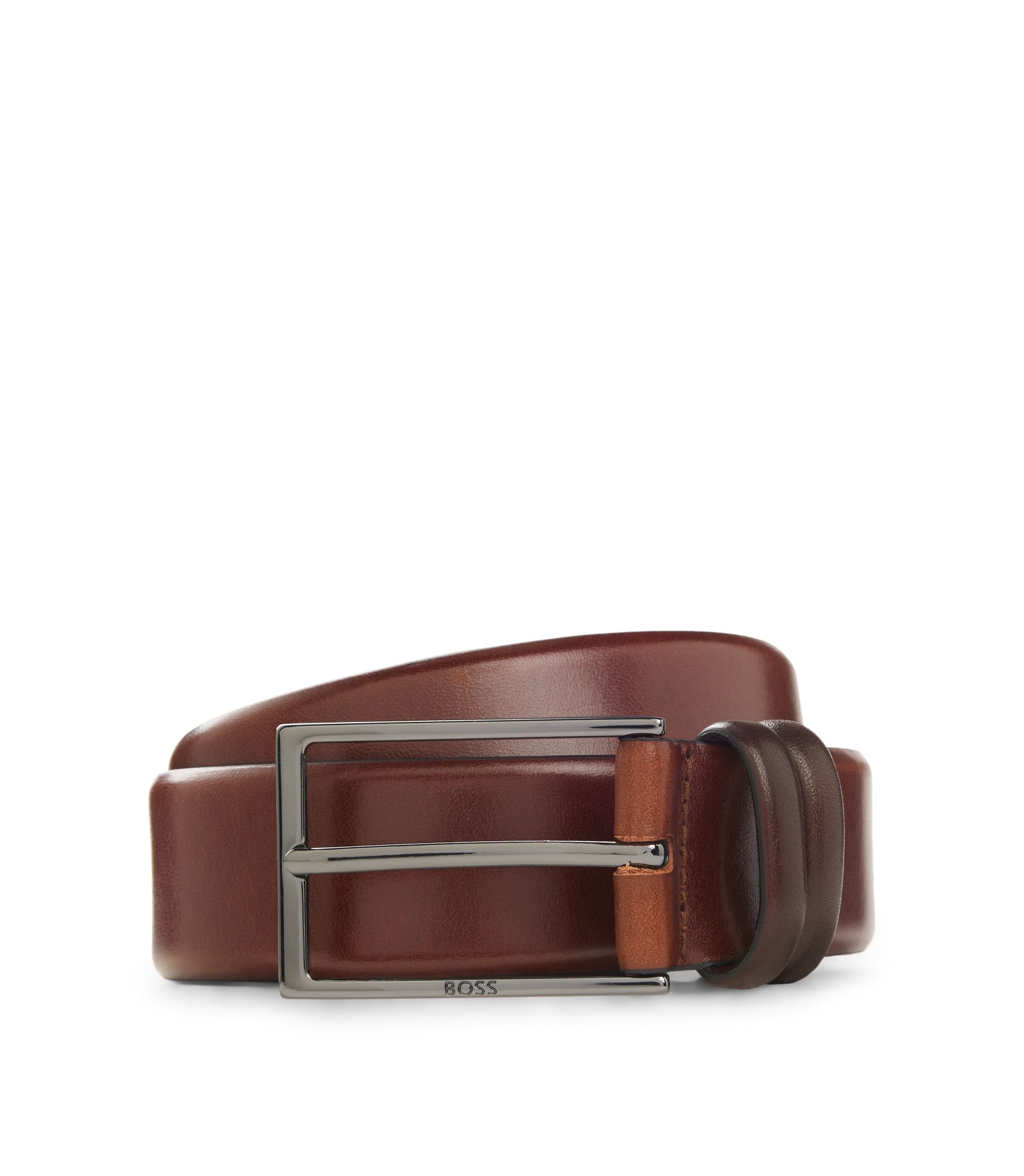 Hugo boss, calf leather belt BOSS - Vegetable-tanned leather belt with gunmetal hardware  main image 2