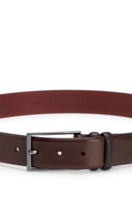 Ceinture en cuir au tannage v&eacute;g&eacute;tal avec d&eacute;tail en m&eacute;tal couleur acier, Marron