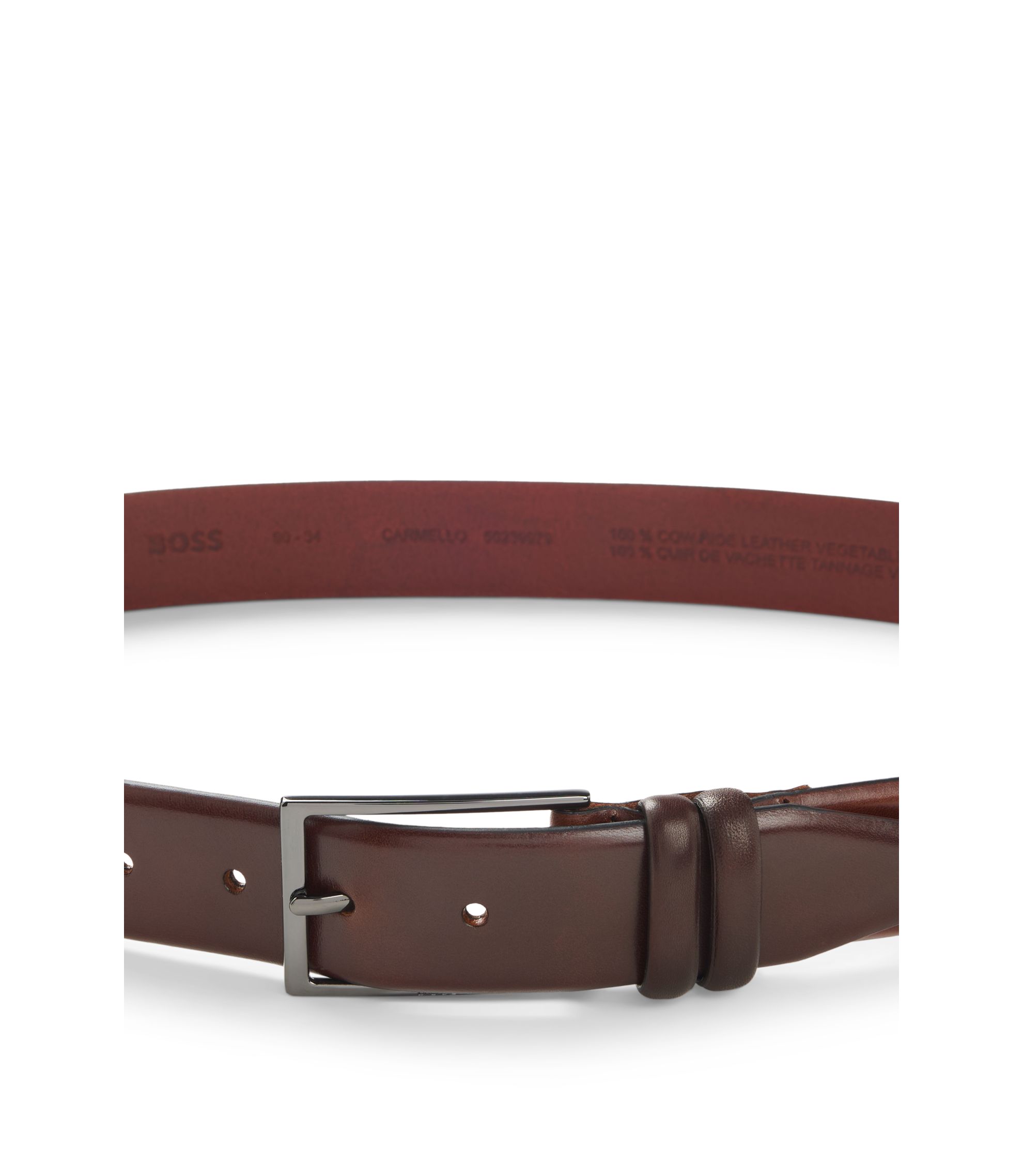 BOSS - Vegetable-tanned leather belt with gunmetal hardware 