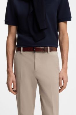 Ceinture en cuir au tannage v&eacute;g&eacute;tal avec d&eacute;tail en m&eacute;tal couleur acier, Marron