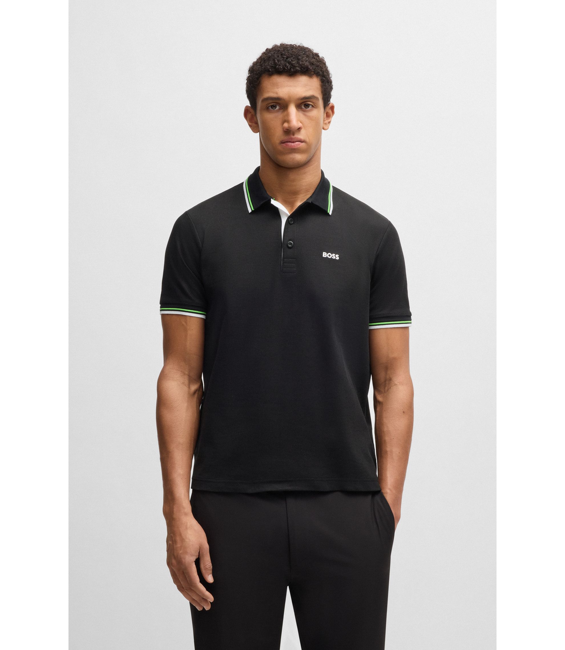 BOSS - Polo shirt in cotton-blend piqué with S.Café® - Black