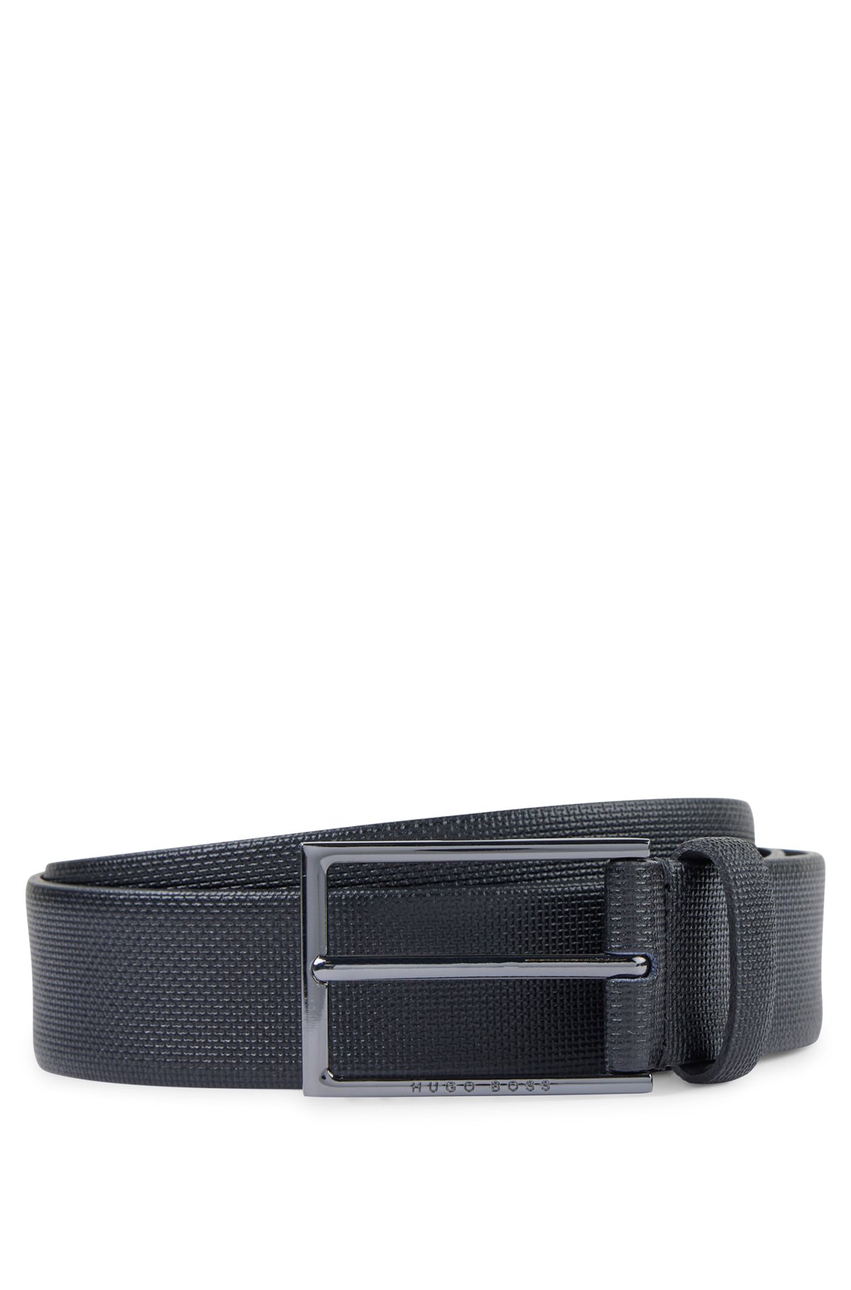 Printed belt in Italian leather with logo buckle, Black