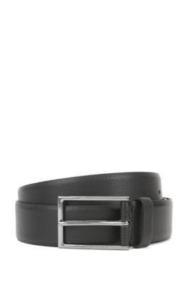 Printed belt in Italian leather with logo buckle, Black