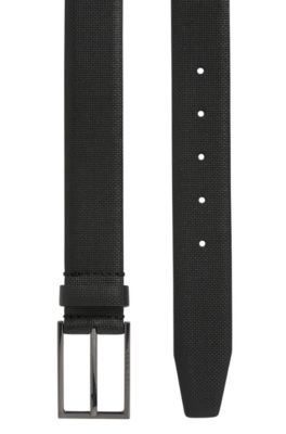 Printed belt in Italian leather with logo buckle, Black