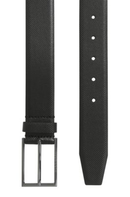 Printed belt in Italian leather with logo buckle, Black