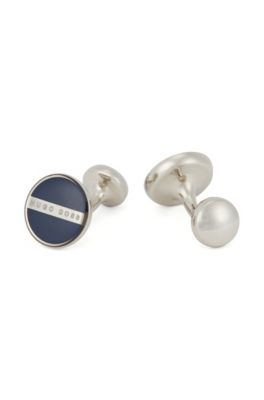 Brass and Enamel Round Cufflinks  | Norberto, Dark Blue