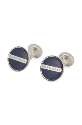 Brass and Enamel Round Cufflinks  | Norberto, Dark Blue
