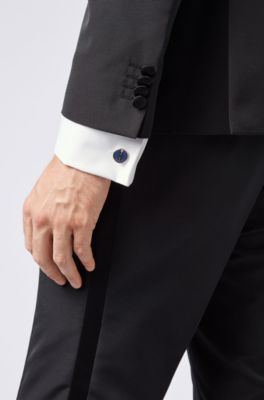 Brass and Enamel Round Cufflinks  | Norberto, Dark Blue