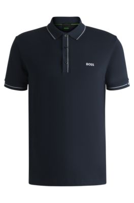 Slim-fit polo shirt in stretch piqu&eacute; with S.Caf&eacute;, Dark Blue