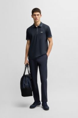 Slim-fit polo shirt in stretch piqu&eacute; with S.Caf&eacute;, Dark Blue