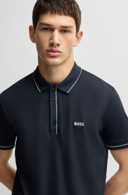 Slim-fit polo shirt stretch piqué with S.Café