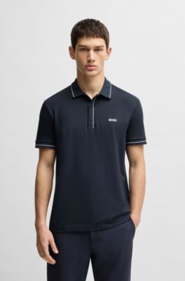 Slim-fit polo shirt stretch piqué with S.Café