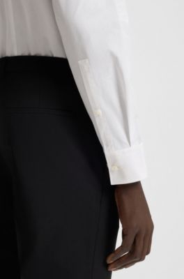 Slim-fit business shirt in cotton poplin, White