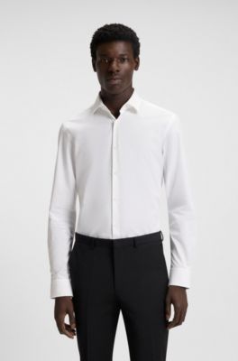 Slim-fit business shirt in cotton poplin, White