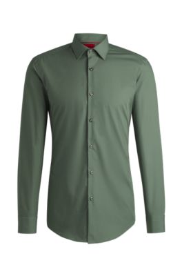 Slim-fit business shirt in cotton poplin, Light Green