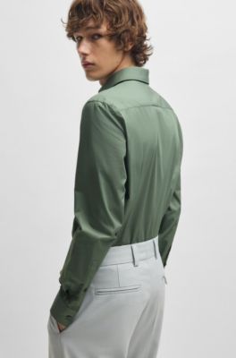 Slim-fit business shirt in cotton poplin, Light Green