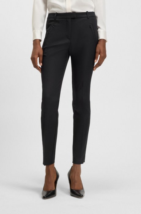 HUGO BOSS CROPPED SLIM-FIT TROUSERS WITH ZIPPED HEMS