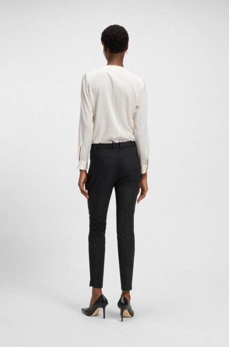 HUGO BOSS CROPPED SLIM-FIT TROUSERS WITH ZIPPED HEMS