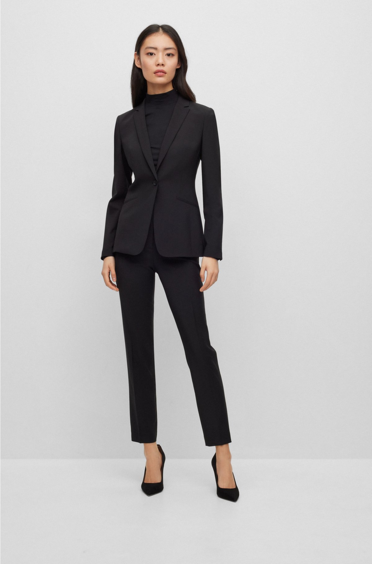 with - curved Regular-fit wool stretch in lapels jacket BOSS