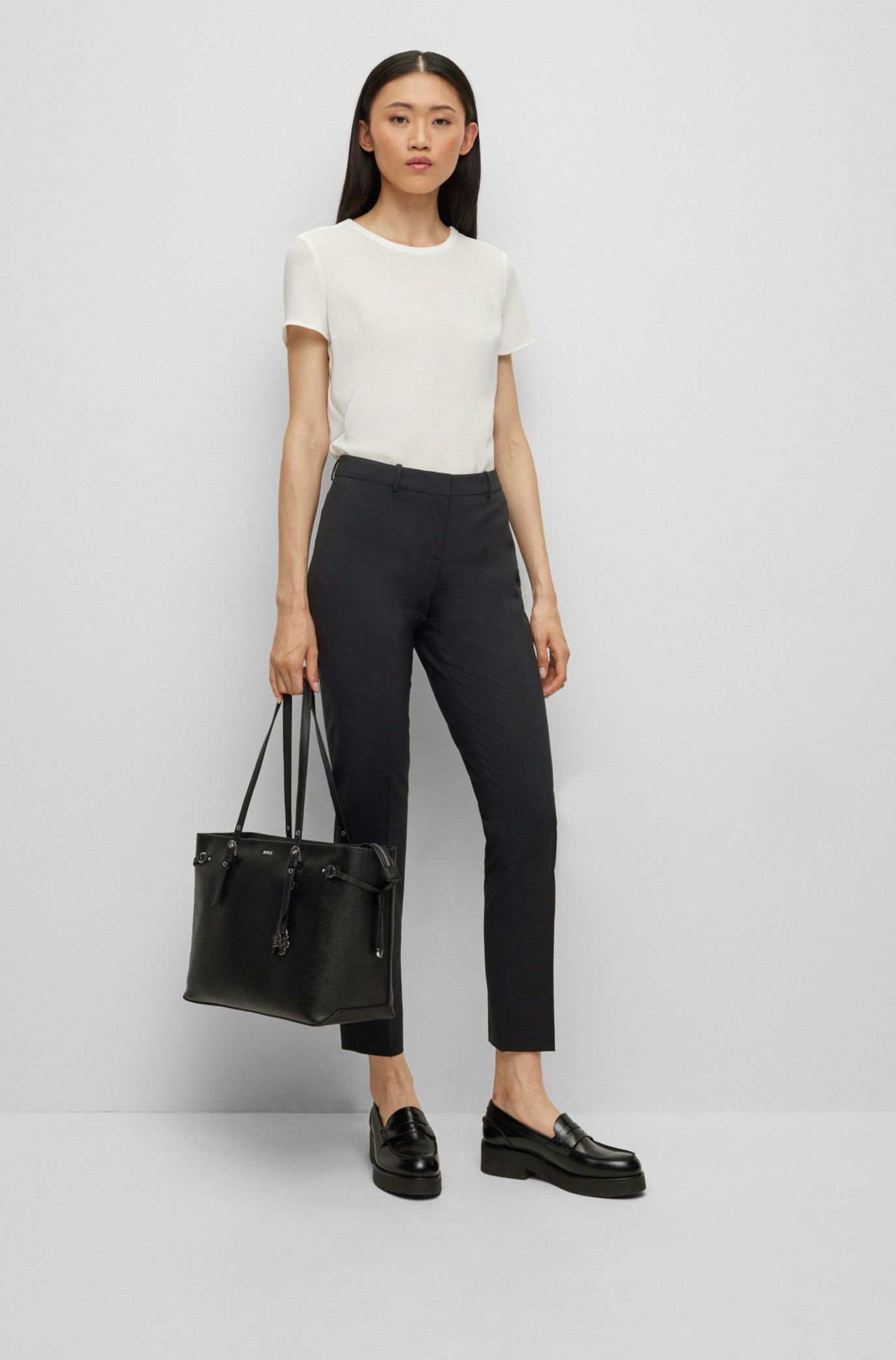 BOSS - Cropped regular-fit trousers in Italian stretch virgin wool