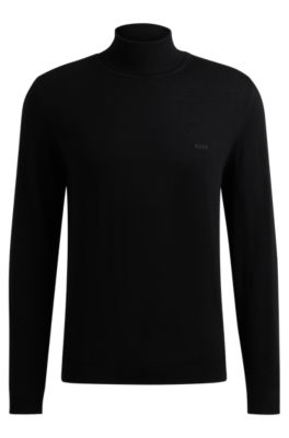 Hugo Boss Regular Fit Rollneck Sweater In Extra Fine Merino Wool In Black