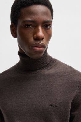 BOSS - Regular-fit rollneck sweater in extra-fine merino wool - Black