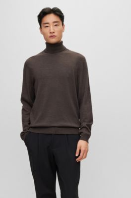 Hugo Boss Regular-fit Rollneck Sweater In Extra-fine Merino Wool In Black