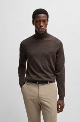 BOSS - Regular-fit rollneck sweater in extra-fine merino wool - Black