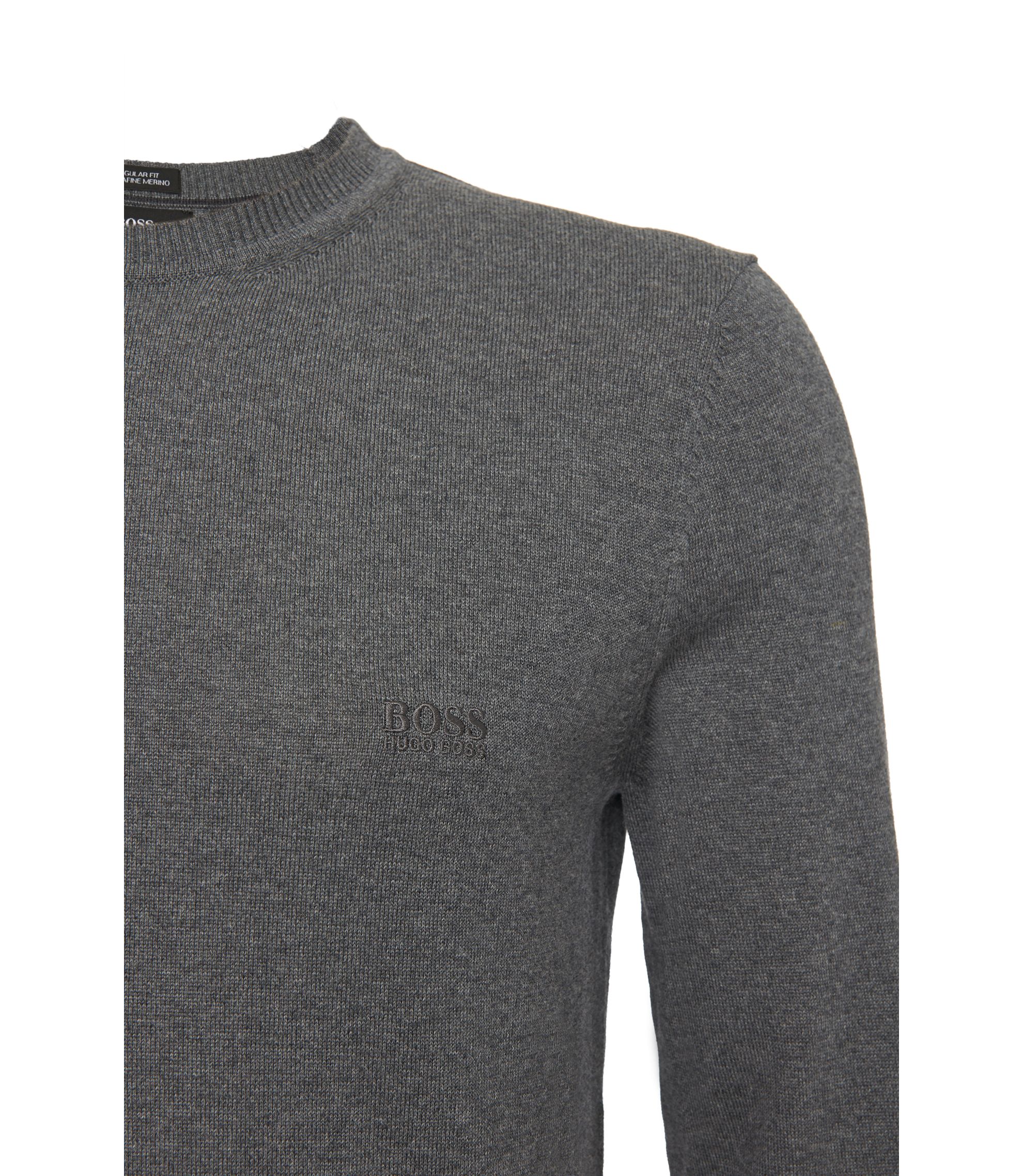 BOSS Regular-fit sweater in extra-fine merino Grey