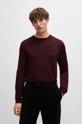 Shop Hugo Boss Regular-fit Sweater In Extra-fine Merino In Dark Red