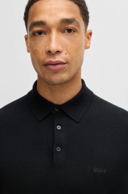 BOSS - Knit polo sweater in virgin wool - Black