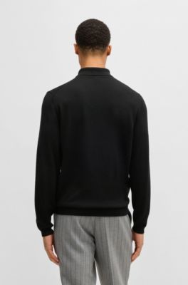 BOSS - Knit polo sweater in virgin wool - Black